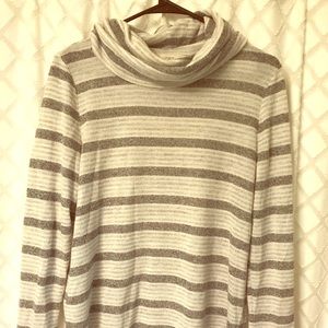 Loft Grey and white striped cowl neck sweater